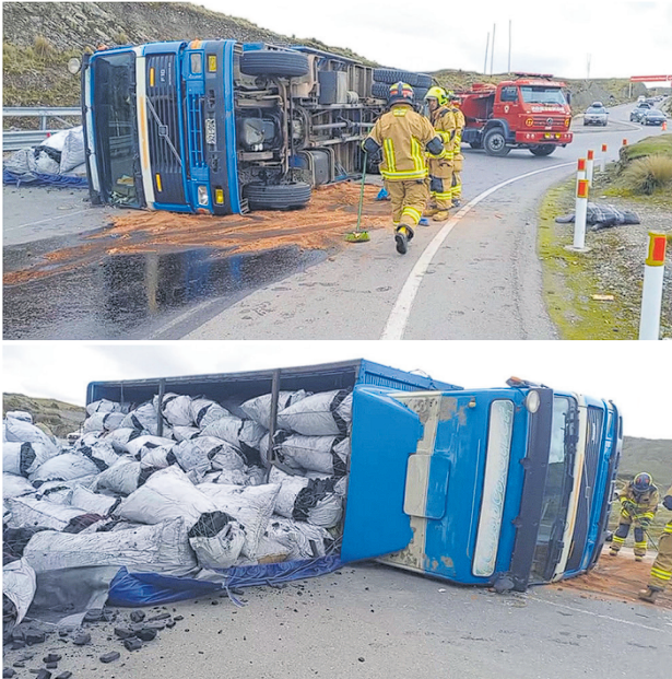 DEJA UN HERIDO GRAVE: TRÁILER CON CARGAMENTO DE CARBÓN SE DESPISTA EN PLENA CARRETERA CENTRAL