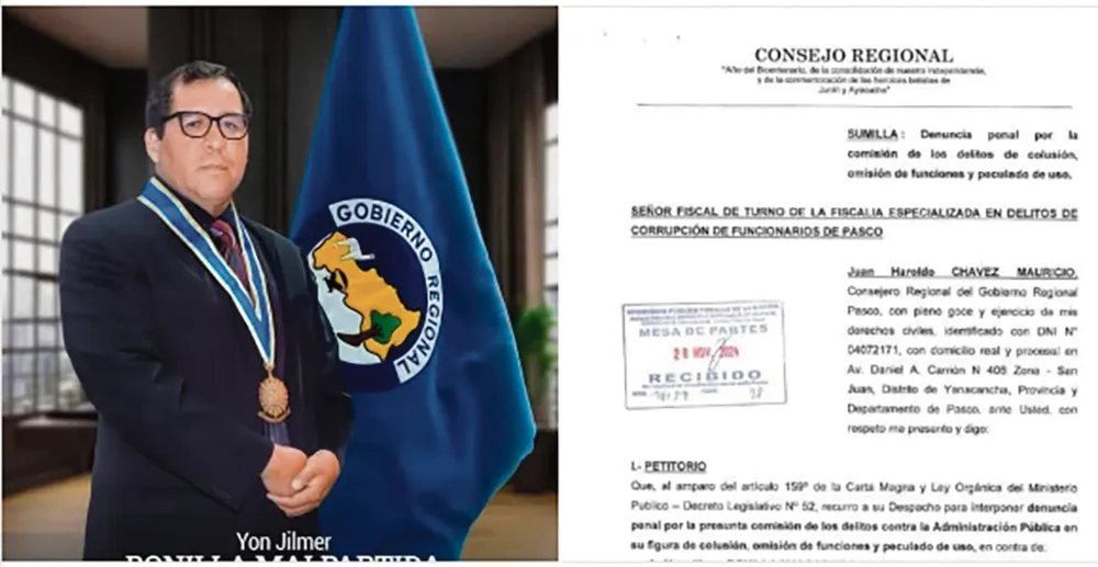 PENALMENTE: PRESIDENTE DEL CONSEJO REGIONAL DE PASCO Y 4 CONSEJEROS DENUNCIADOS