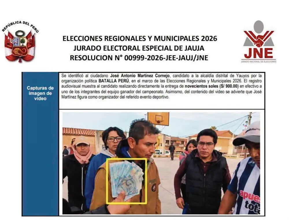 JEE DE JAUJA: SANCIONA DRÁSTICAMENTE A CANDIDATO DE “BATALLA PERÚ” POR REGALAR DINERO