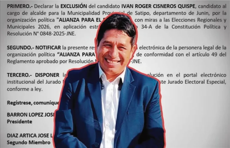 POR SENTENCIA CONDENATORIA: SACAN DE CARRERA ELECTORAL A CANDIDATO A LA ALCALDÍA DE SATIPO