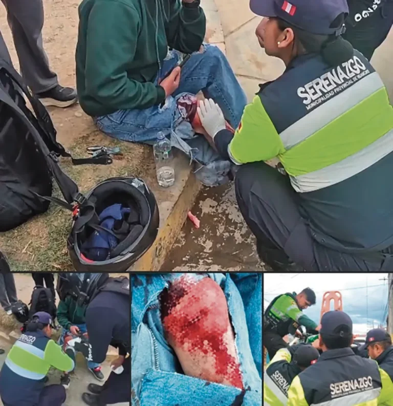 TRAS CHOQUE CON MINIVAN: MOTOCICLISTA HERIDO ES AUXILIADO POR SERENOS